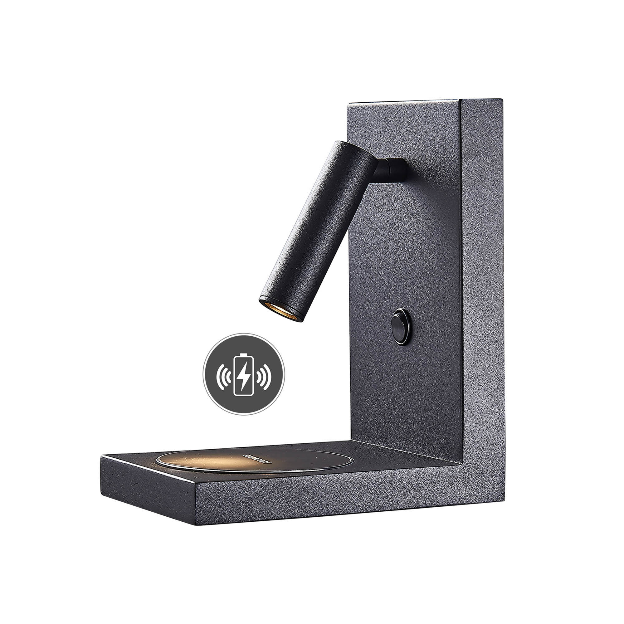 M6752  Zanzibar Reader Wall Lamp 3W LED With Induction Charger Sand Black